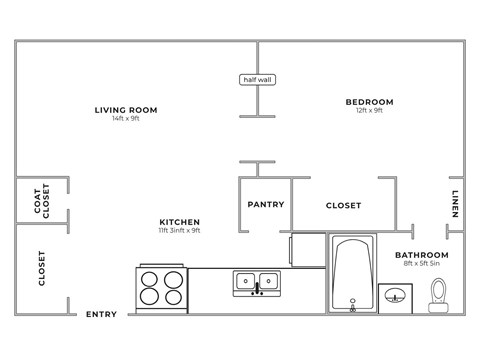 Floor plan for studio, 1 bath, 468 sqft